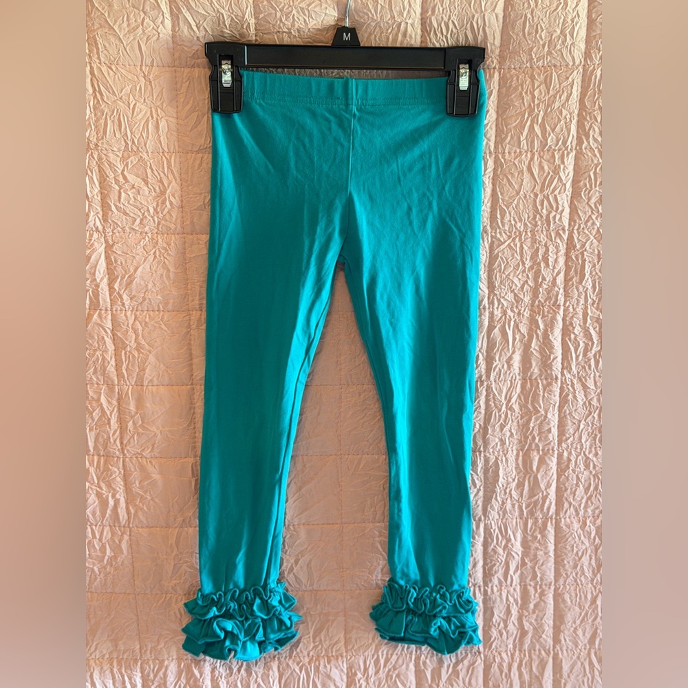 Vibrant Aqua Kids Leggings with Ruffle Hem